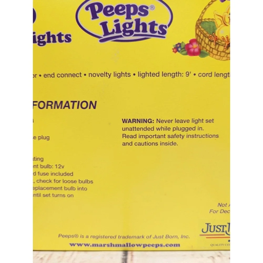 NIB Vintage Just Born Peeps Yellow Chicks Novelty String Lights Set of 10